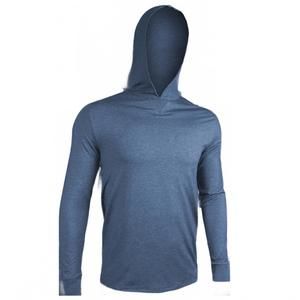 NEW 2UNDR men's luxe long sleeve hooded tee in heathered indigo